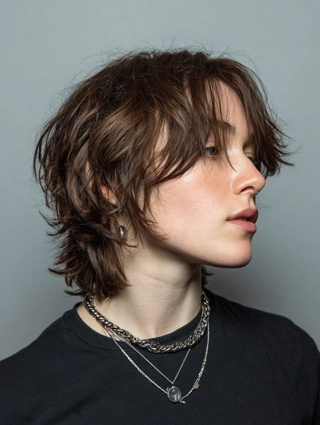 Ear Length Wolf Cut Choppy Bangs And Layers — Short Wolf Cut