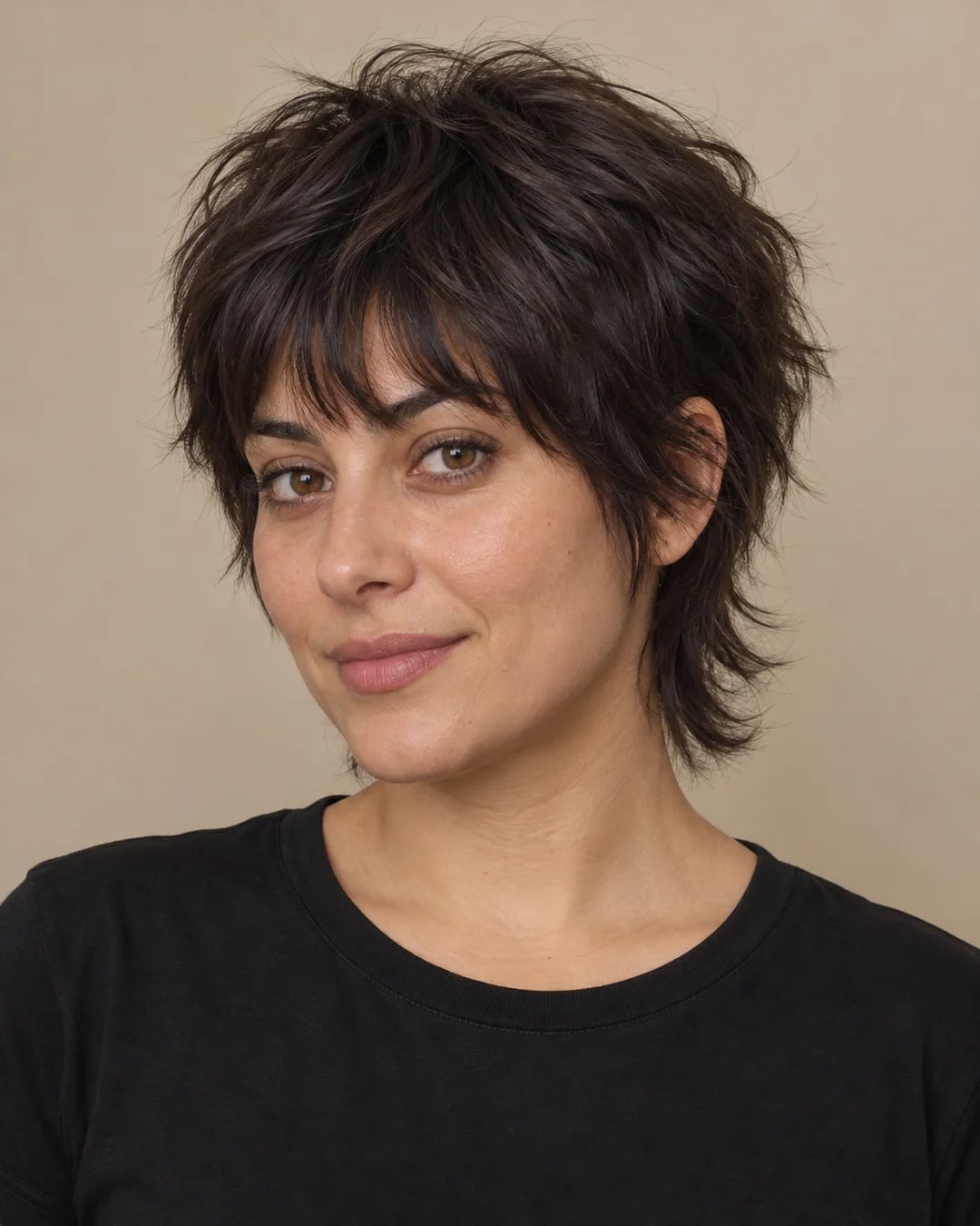 Ear Length Dark Brown Wolf Cut Short Bangs — Short Wolf Cut