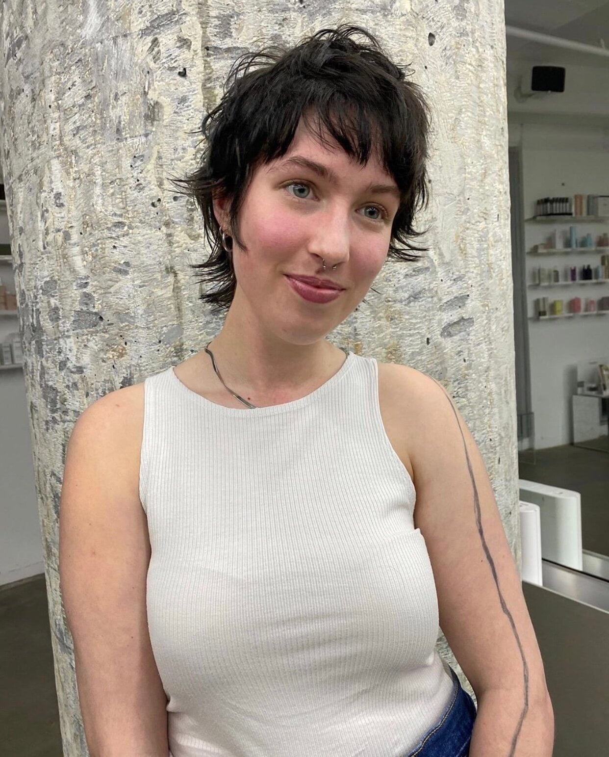 Ear Length Textured Wolf Cut No Bangs With Featuring Choppy Layers — Short Wolf Cut