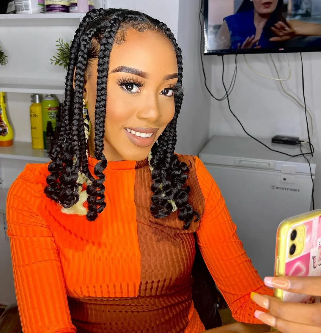 Shoulder Length Box Braids With Curly Ends