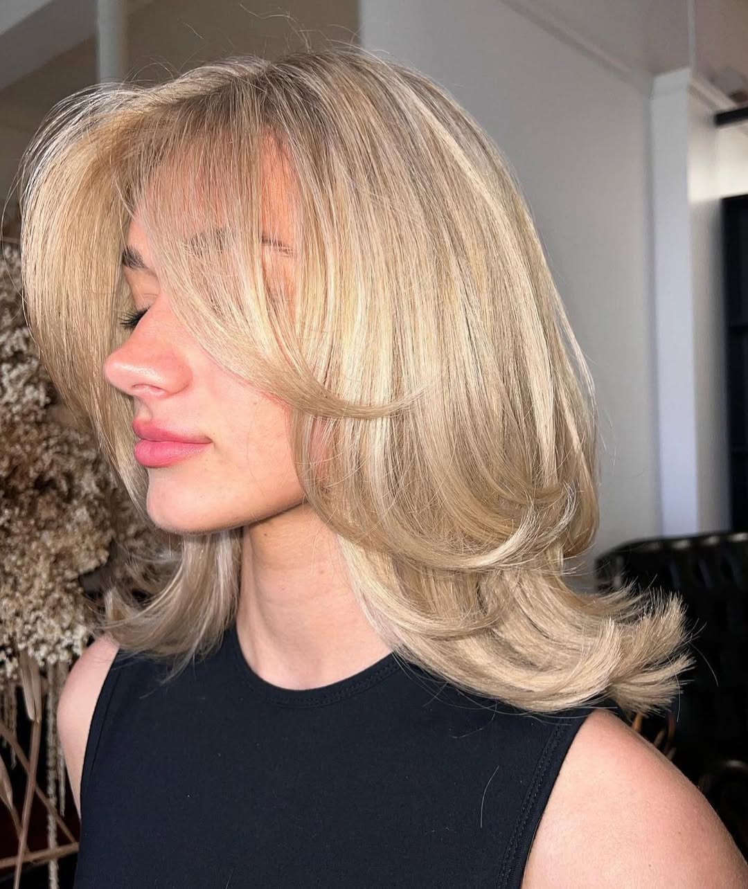 Collarbone Layers With Curtain Bangs And Ash Blonde — Shoulder Length Haircuts