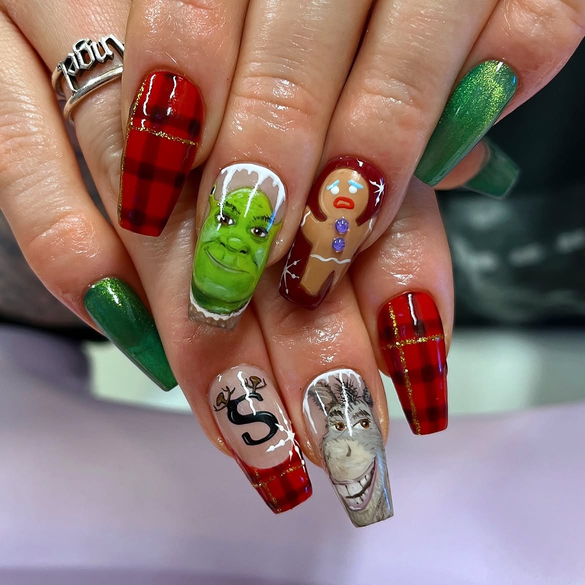 Shrek Gingerbread Holiday Coffin Nails