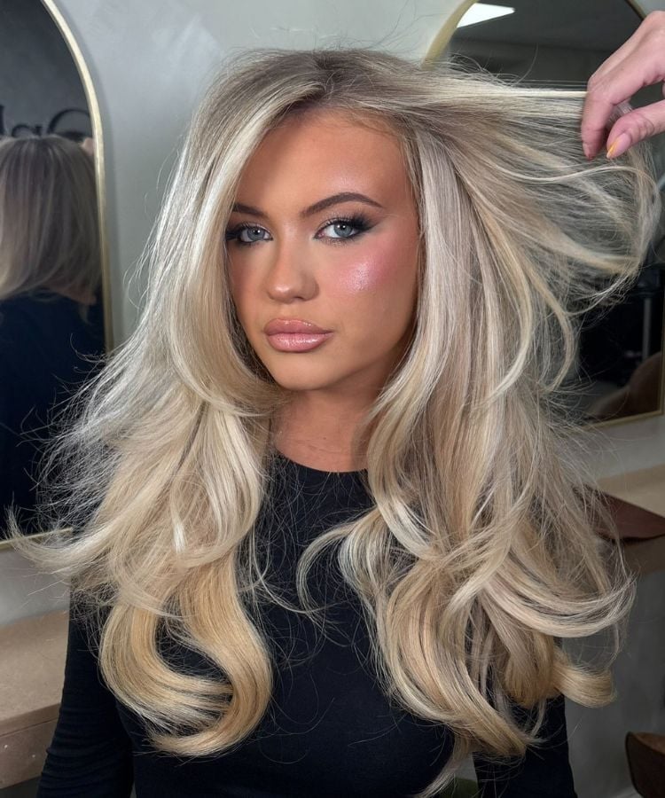 Ash Blonde Mid-Back With Platinum Streaks — Side Part