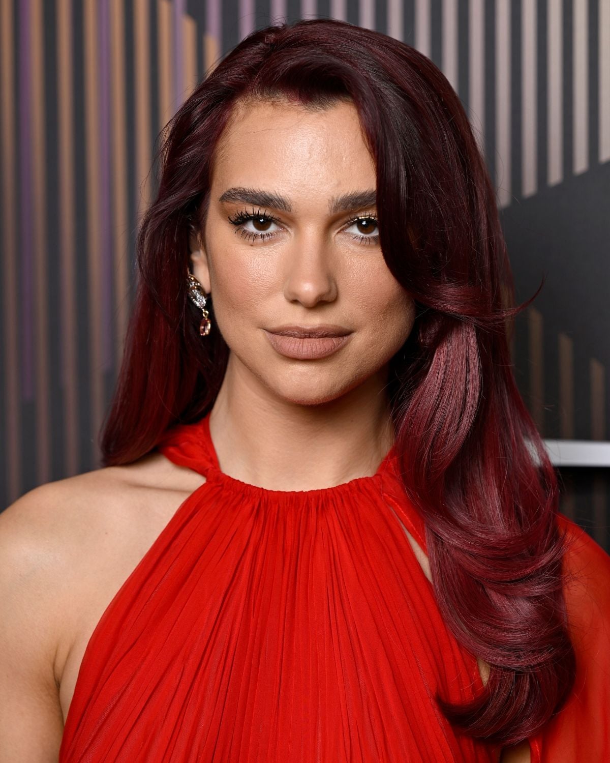 Mid-Back Red With Loose Waves — Side Part
