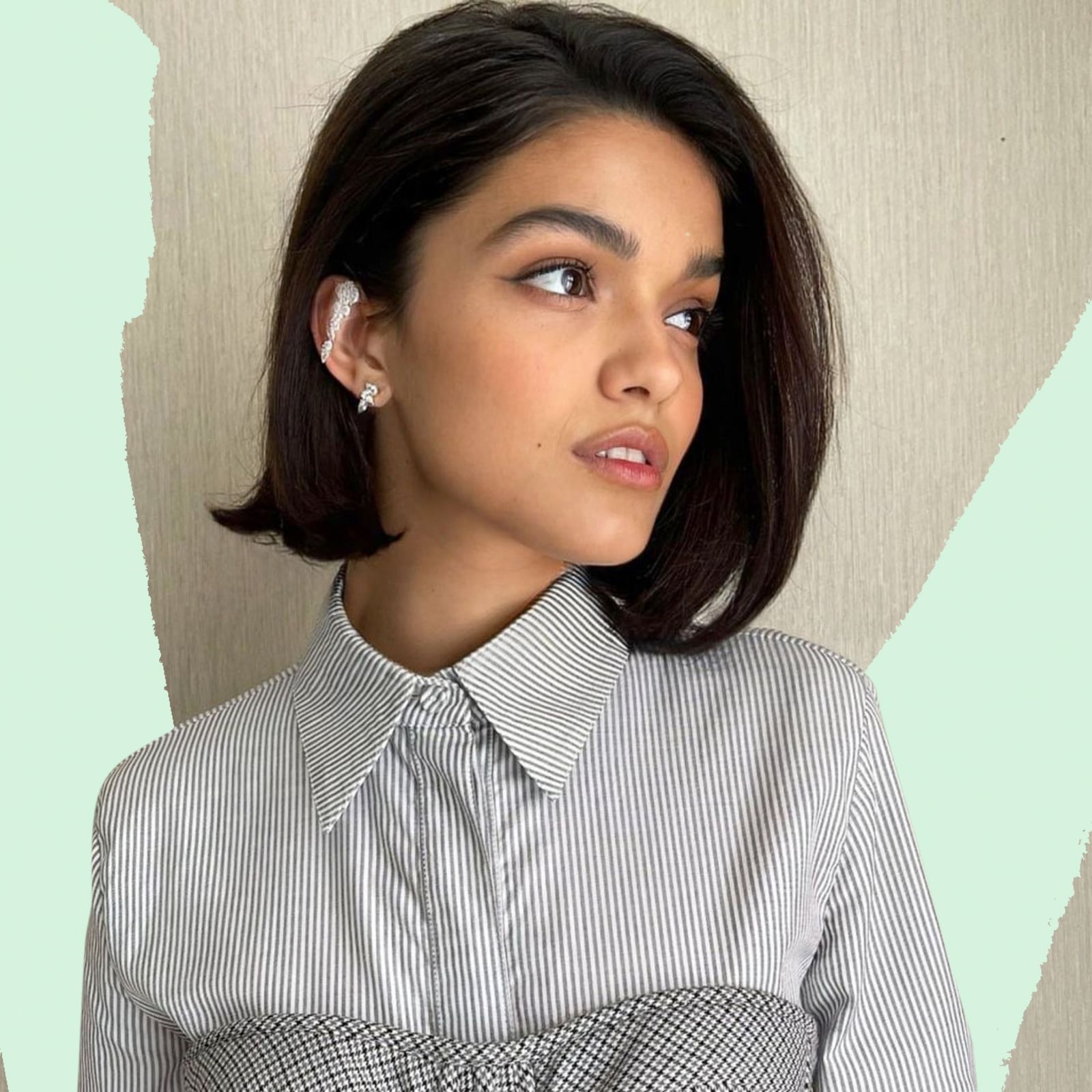 Chin Length Dark Brown Bob — Side Part