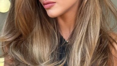 Hazelnut Cream Long Hair with Side Part Bangs