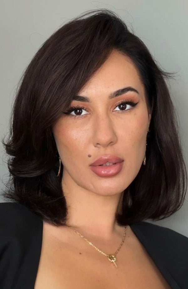 Chin Length Bob With Voluminous Side Bangs, Dark Brown Chin Length Bob With Voluminous Side Bangs, Dark Brown — Side Part Bangs