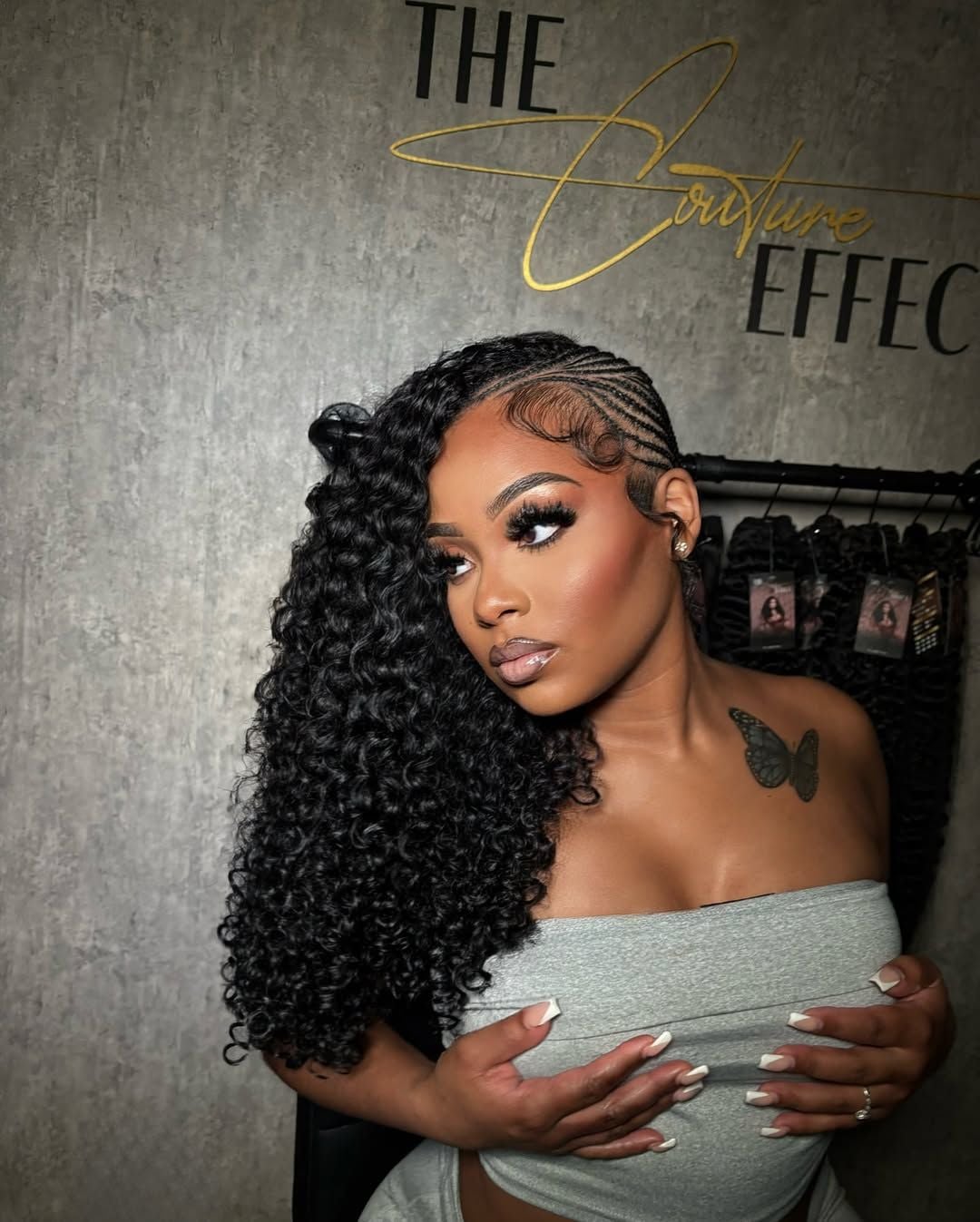 Black Cornrows With Curly Extensions Black Cornrows With Curly Extensions — Side Part Braids