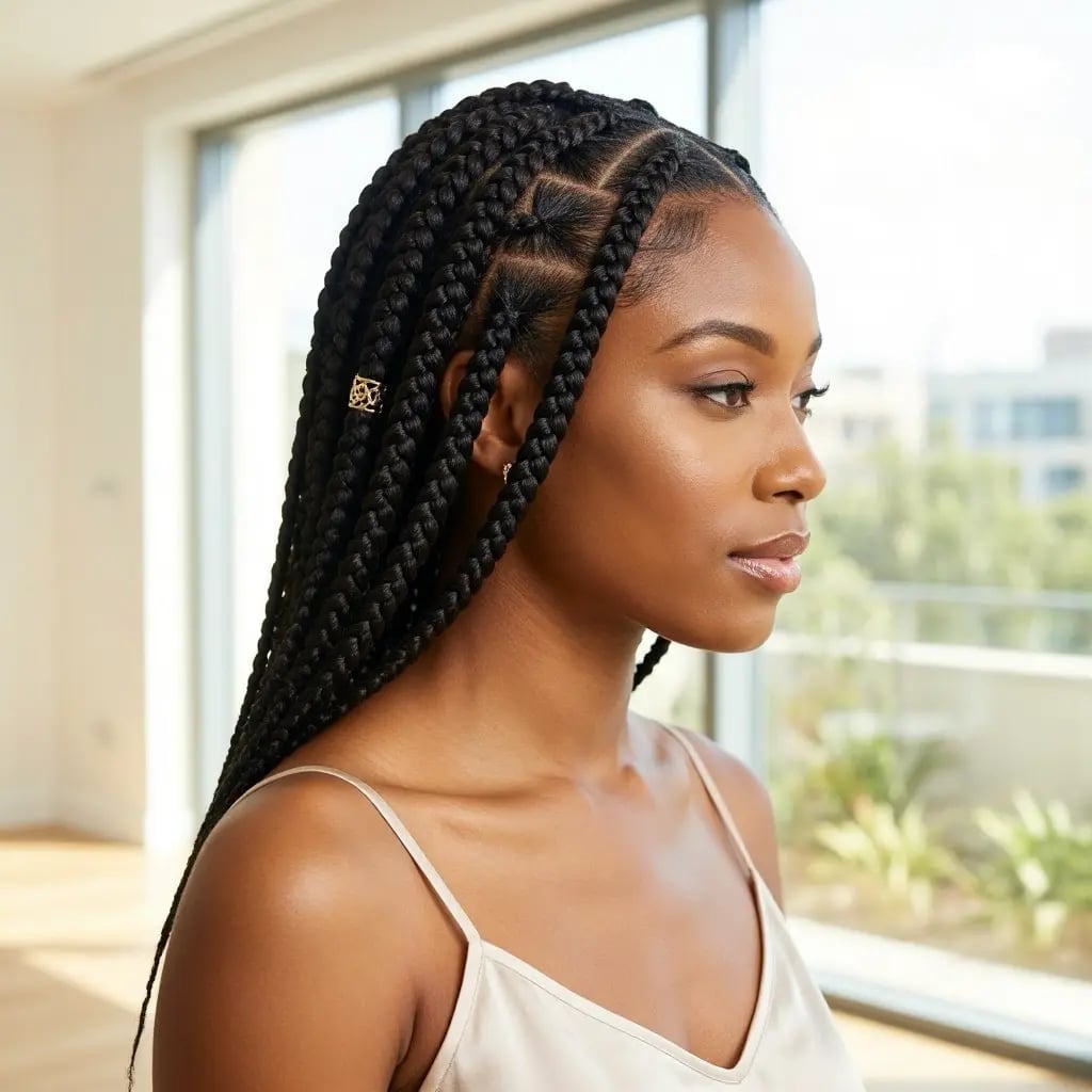 Black Box Braids With Geometric Parting Black Box Braids With Geometric Parting — Side Part Braids