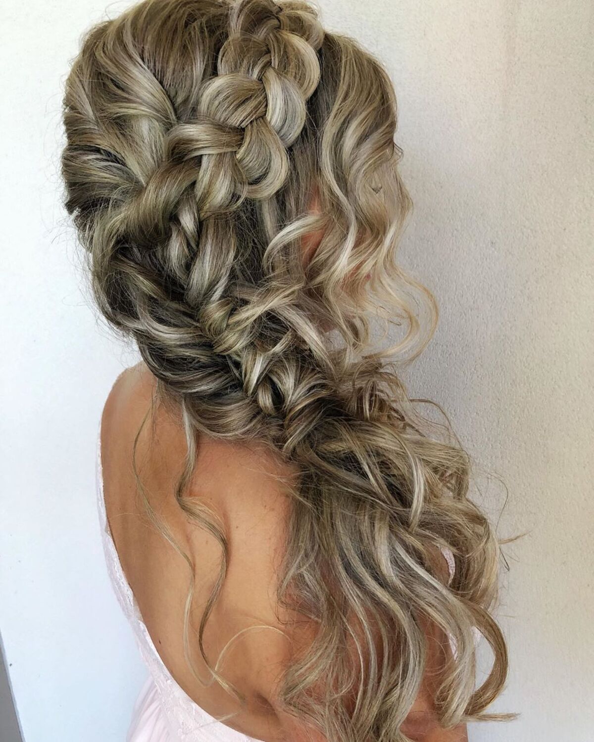 Ash Blonde Fishtail Braid With Curls Ash Blonde Fishtail Braid With Curls — Side Part Braids