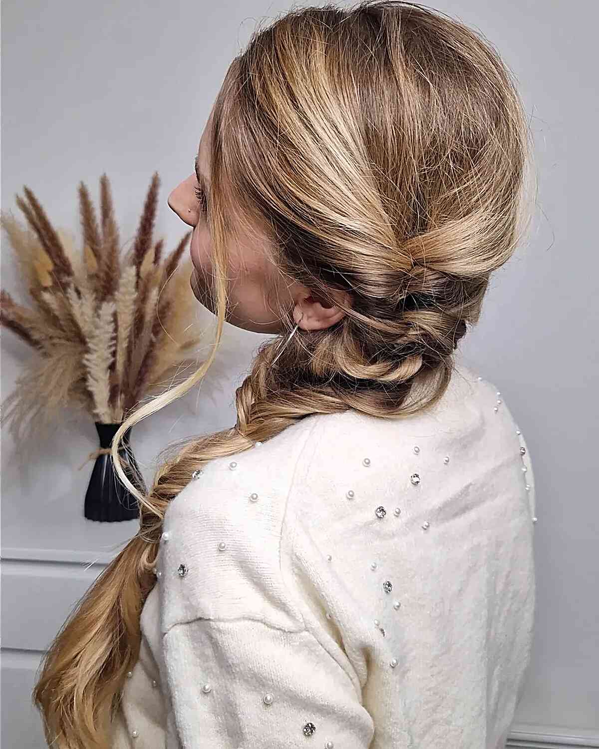 Dark Brown Side Braid Collarbone Length Dark Brown Side Braid Collarbone Length — Side Part Braids