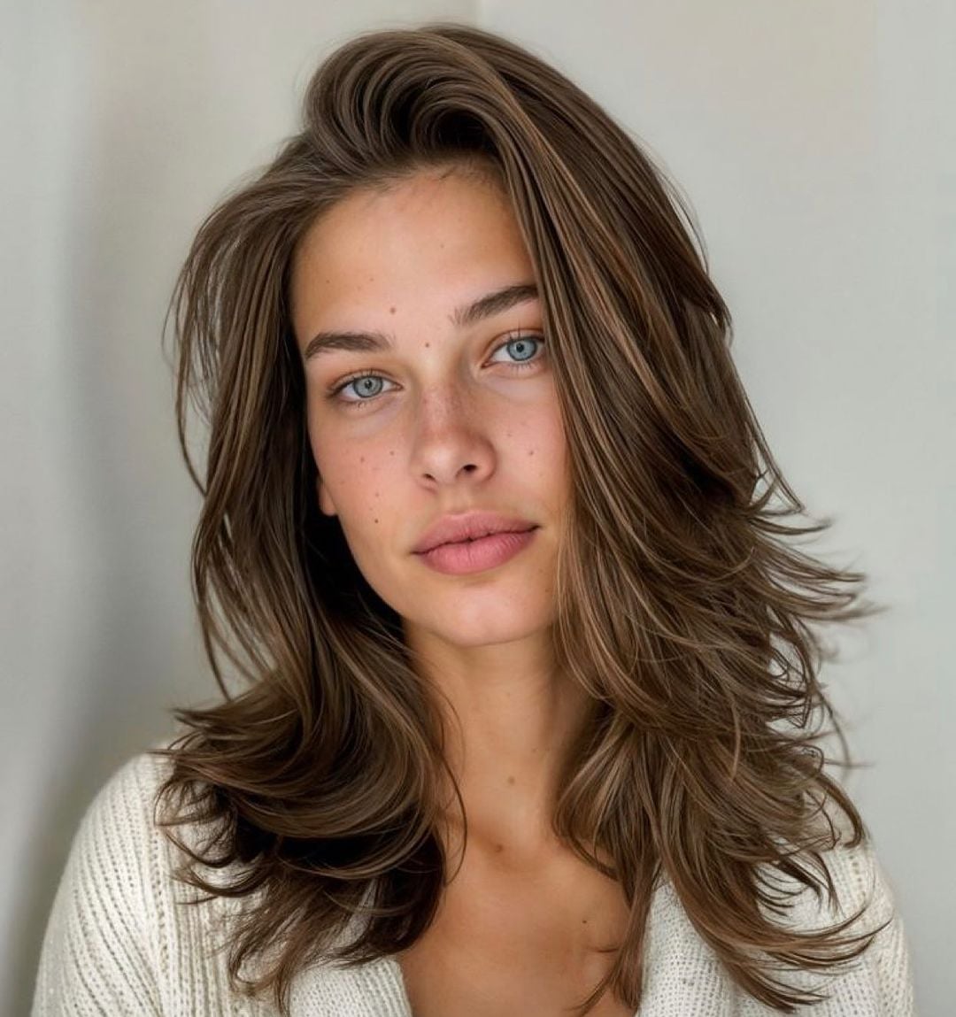 Shoulder Length Voluminous Blowout With Curtain Bangs — Side Part Hairstyles