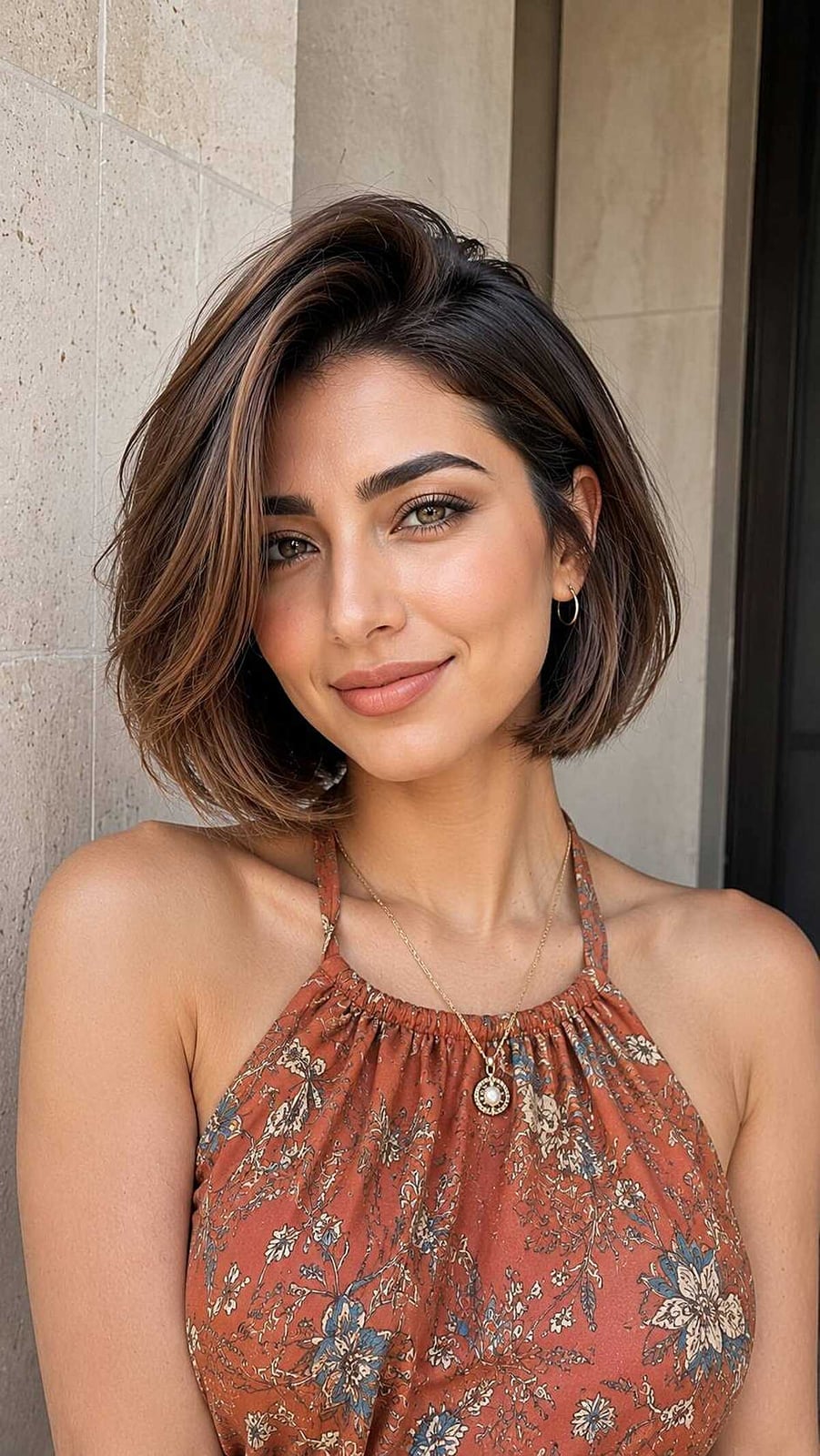 Collarbone Bob With Caramel Highlights — Side Part Hairstyles