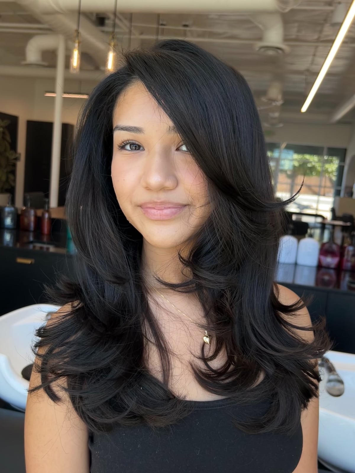 Mid-Back Dark Brown Hair With Face-Framing Layers — Side Part Hairstyles