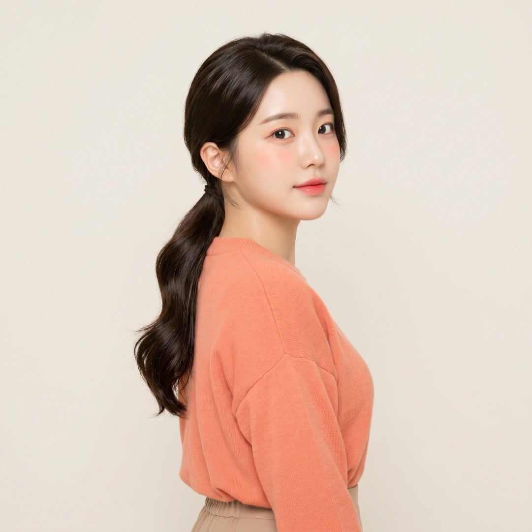 Dark Brown Wavy Mid-Back Ponytail — Side Part Ponytail