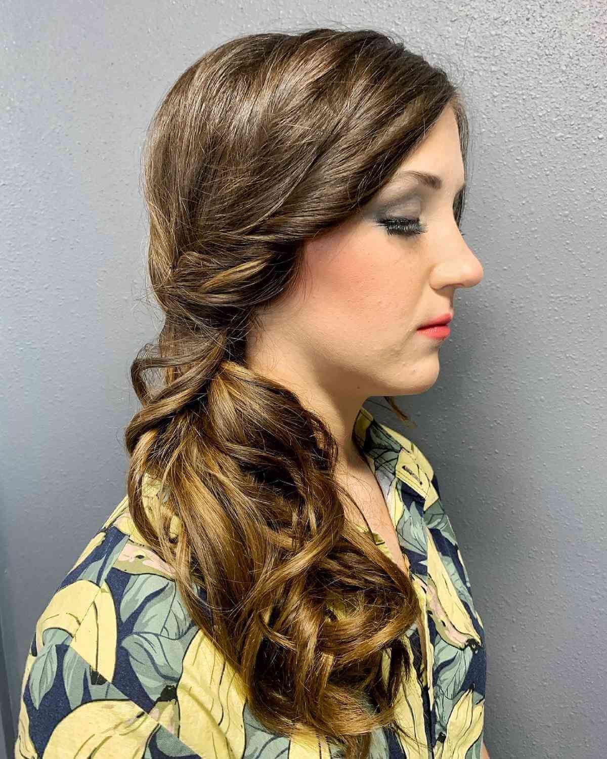 Honey Blonde Shoulder Ponytail — Side Part Ponytail