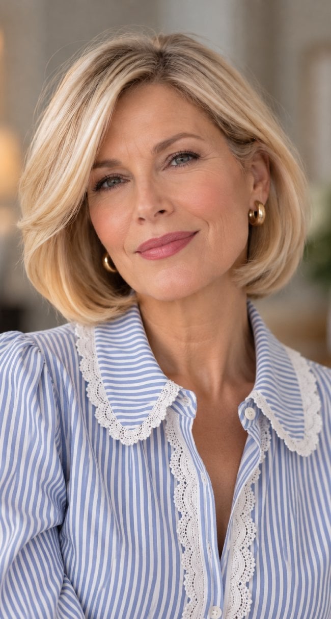 Blonde Lob With Soft Waves Blonde Lob With Soft Waves — Side Swept Bangs