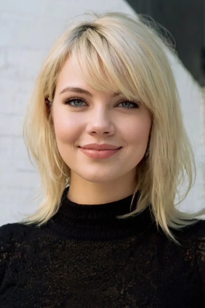 Icy Blonde Pixie With Wispy Bangs Icy Blonde Pixie With Wispy Bangs — Side Swept Bangs