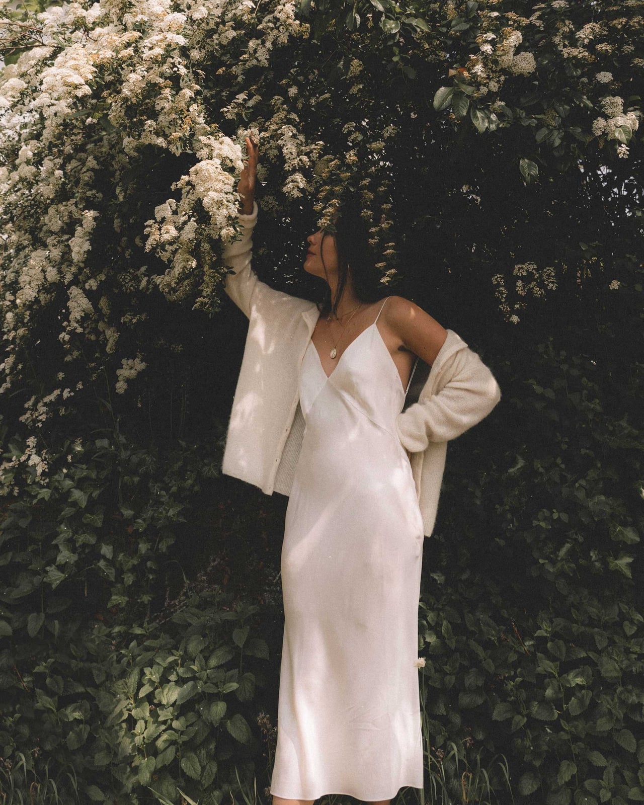 Ivory Silk Slip Dress with Cream Cardigan Ivory Silk Slip Dress with Cream Cardigan — Silk Dresses