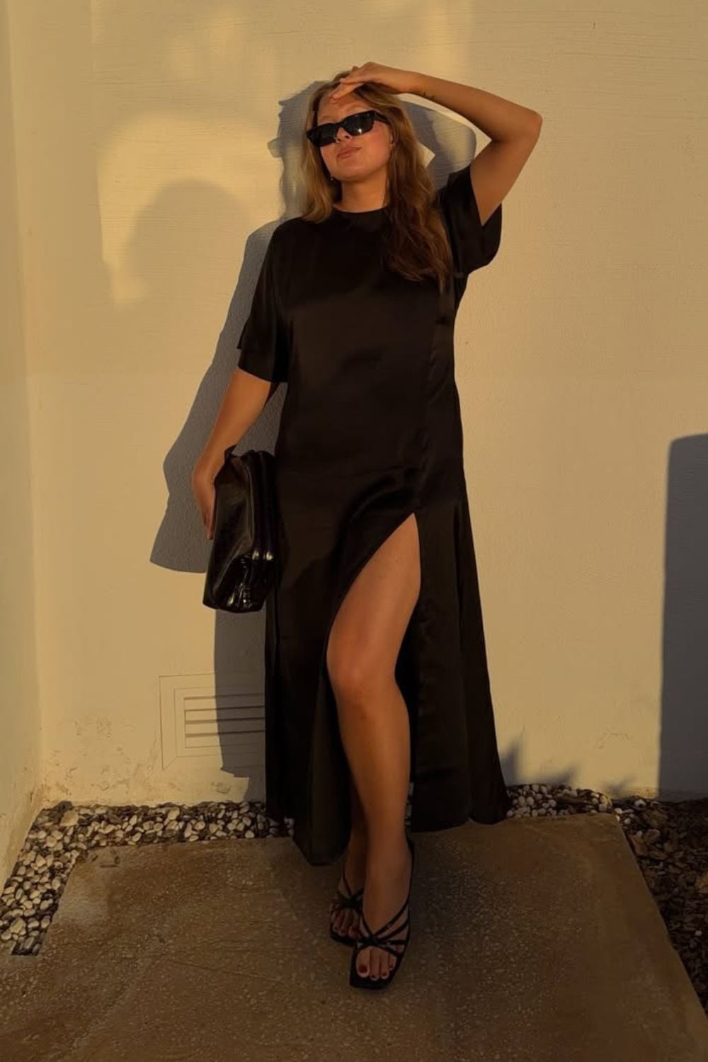 Black Silk Satin Maxi Dress with High Slit Black Silk Satin Maxi Dress with High Slit — Silk Dresses