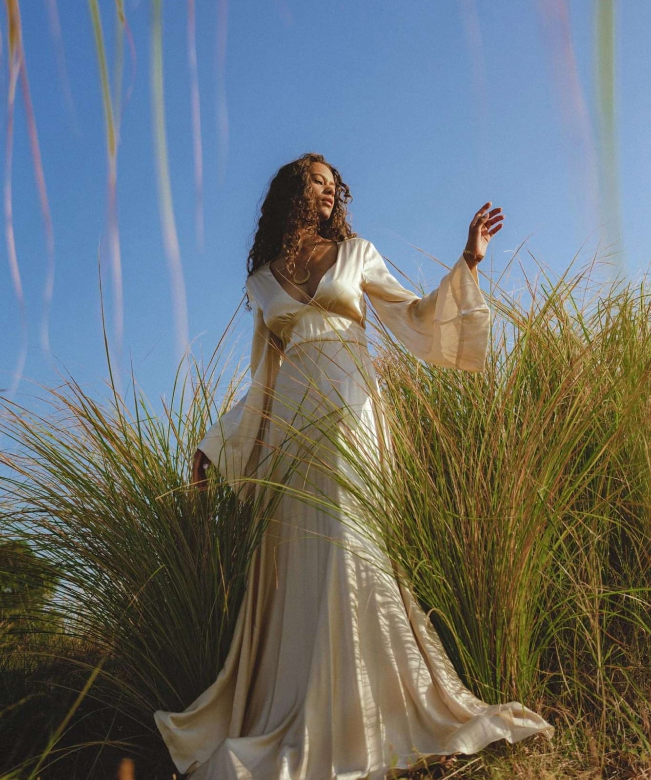 Ivory Silk Maxi Dress with Bell Sleeves Ivory Silk Maxi Dress with Bell Sleeves — Silk Dresses