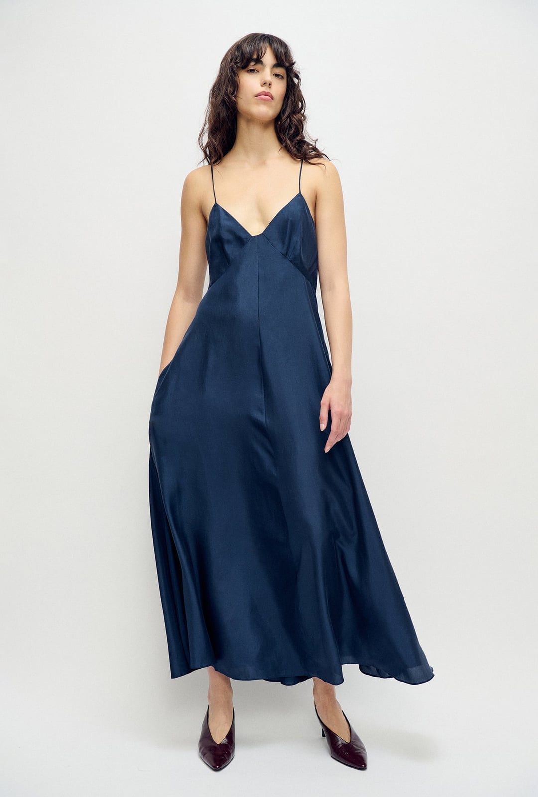 Navy Blue Silk Slip Dress with Pockets, Office-Safe Version Navy Blue Silk Slip Dress with Pockets, Office-Safe Version — Silk Dresses