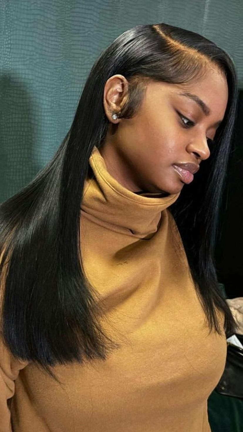 Collarbone Bob With Side Swept Bangs — Silk Press Hairstyles
