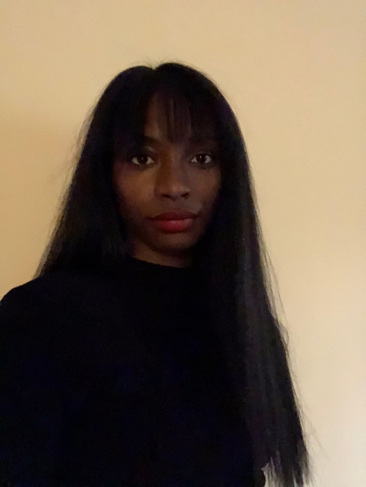 Collarbone Blunt Bob With Blunt Bangs, Natural Black — Silk Press Hairstyles