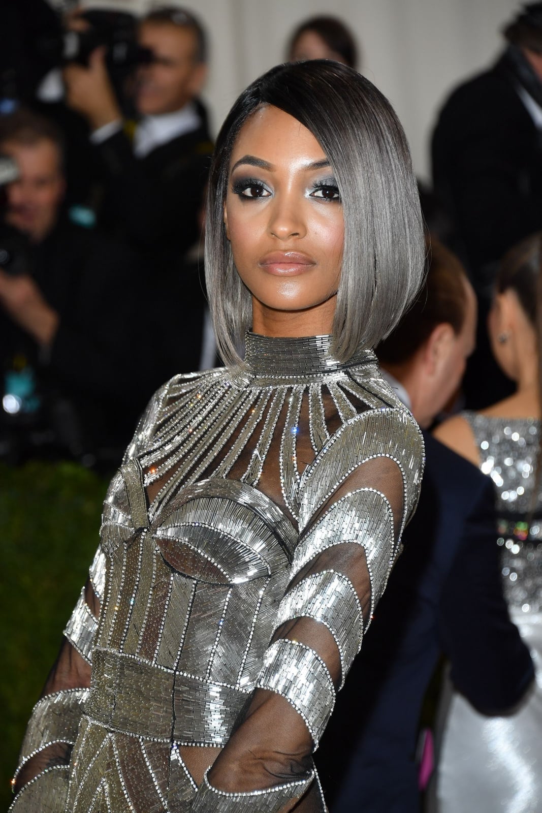 Chin-Length Bob With Sleek Blowout and Silver Highlights
