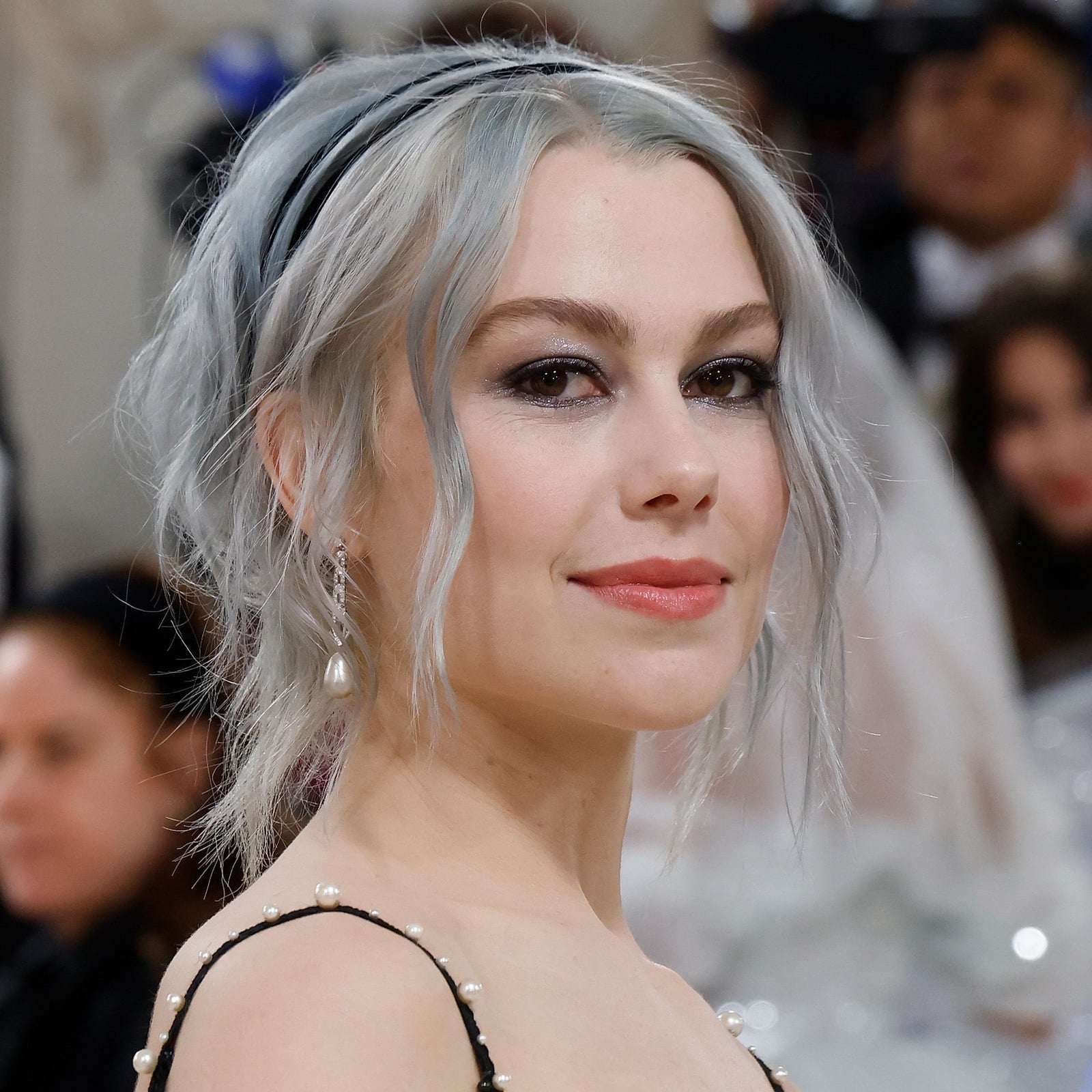 Shoulder-Length Layers With Cool Silver and Curtain Bangs — Silver Highlights