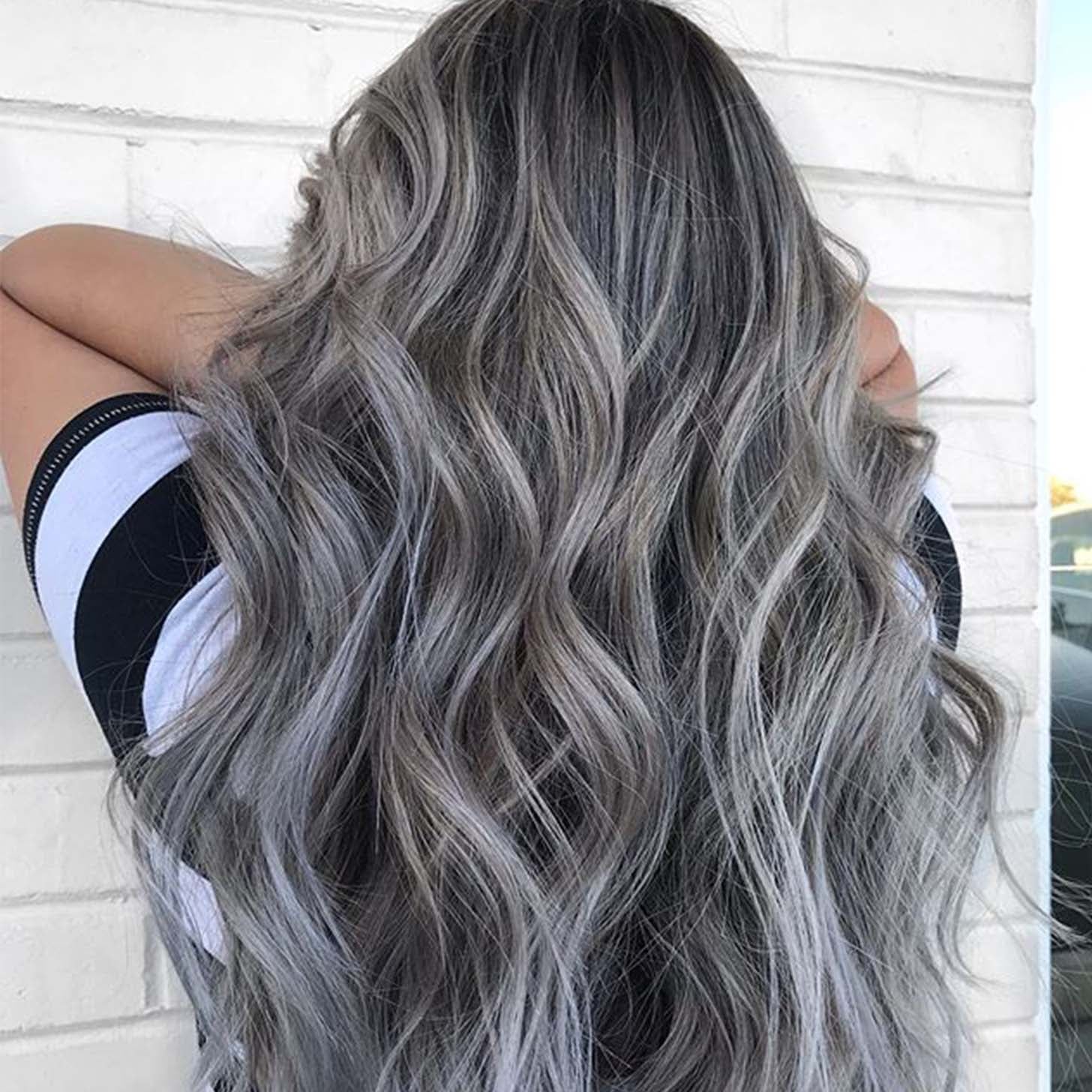 Mid-Back Ash Blonde With Blended Silver Highlights