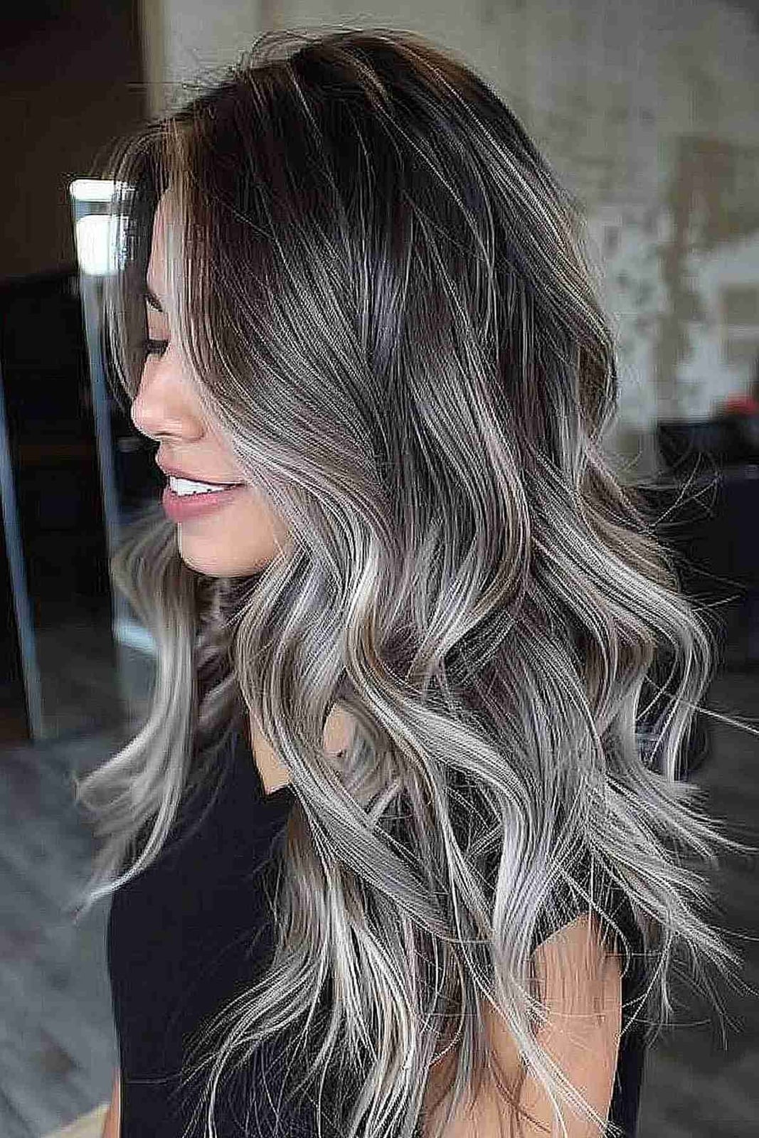 Collarbone Layers With Dark Base and Silver Highlights