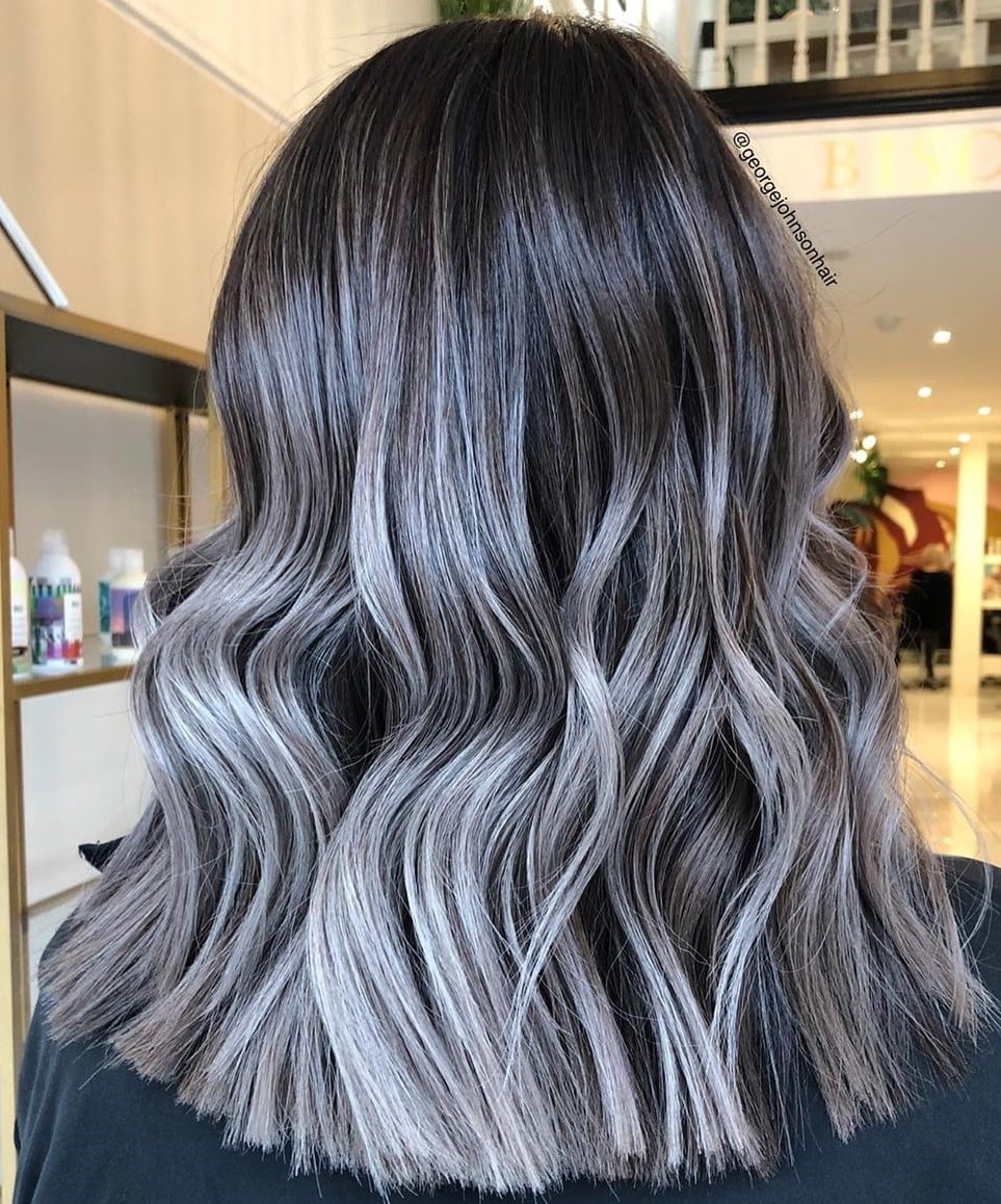 Shoulder-Length Layers With Lighter Base and Silver Highlights