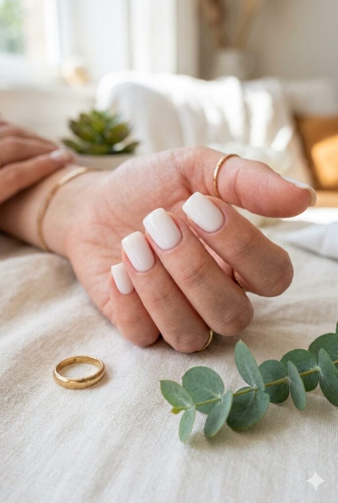 Clean Milky White Short Soft Square Nails Clean Milky White Short Soft Square Nails — Simple Short Nails