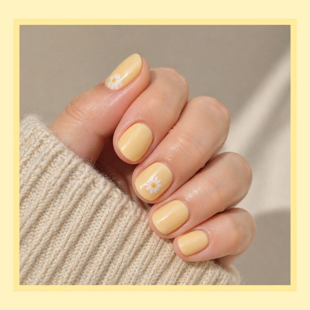 Daisy Art Soft Pale Yellow Short Oval Nails Daisy Art Soft Pale Yellow Short Oval Nails — Simple Short Nails