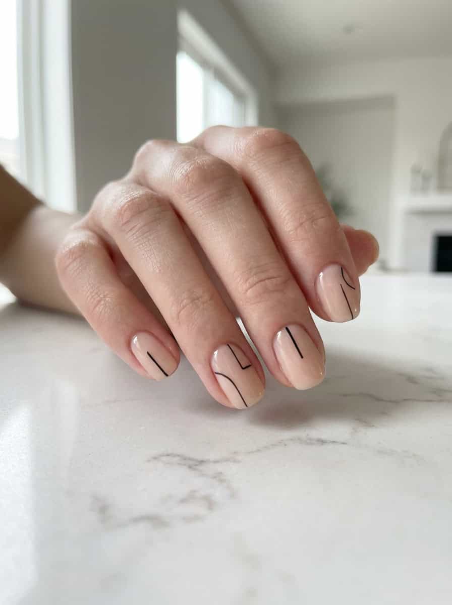 Minimalist Black Line Short Square Nails Minimalist Black Line Short Square Nails — Simple Short Nails