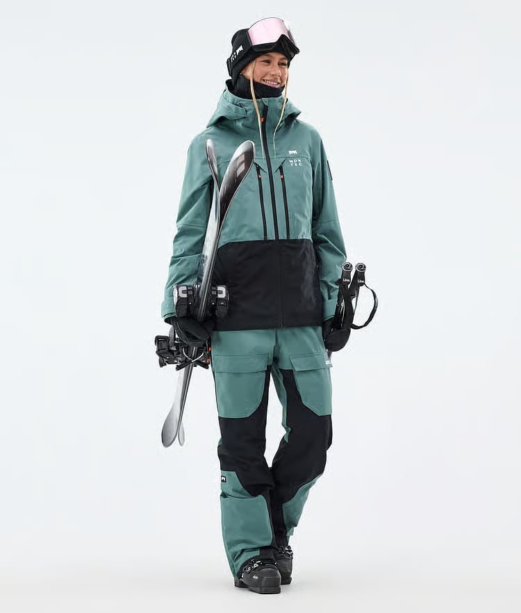 Teal and black color-block ski outfit — Skiing Outfit
