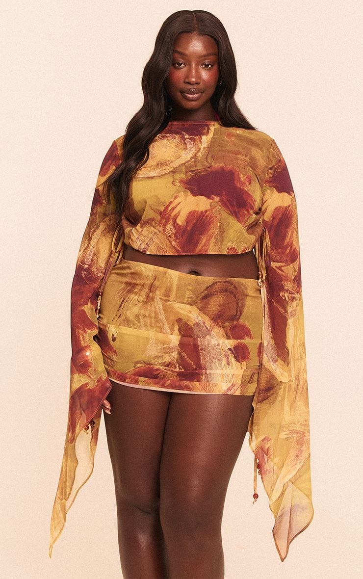Abstract Print Mini Skirt With Matching Top — Skirt Outfit Plus Size