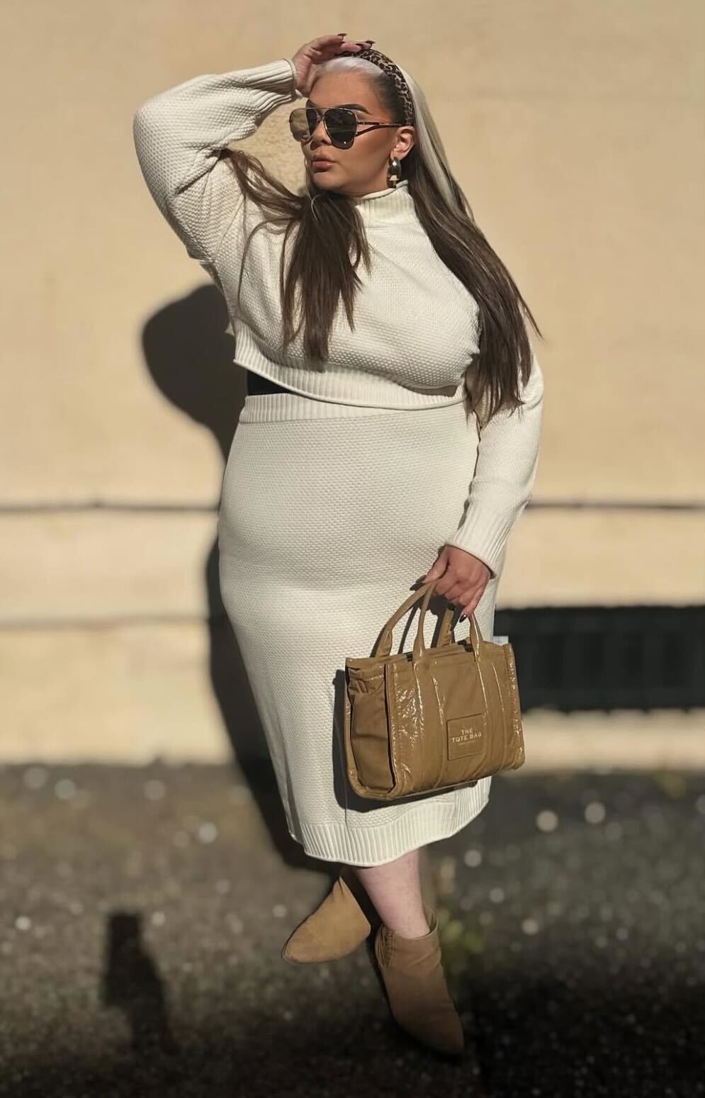 Cream Knit Midi Skirt Matching Set — Skirt Outfit Plus Size