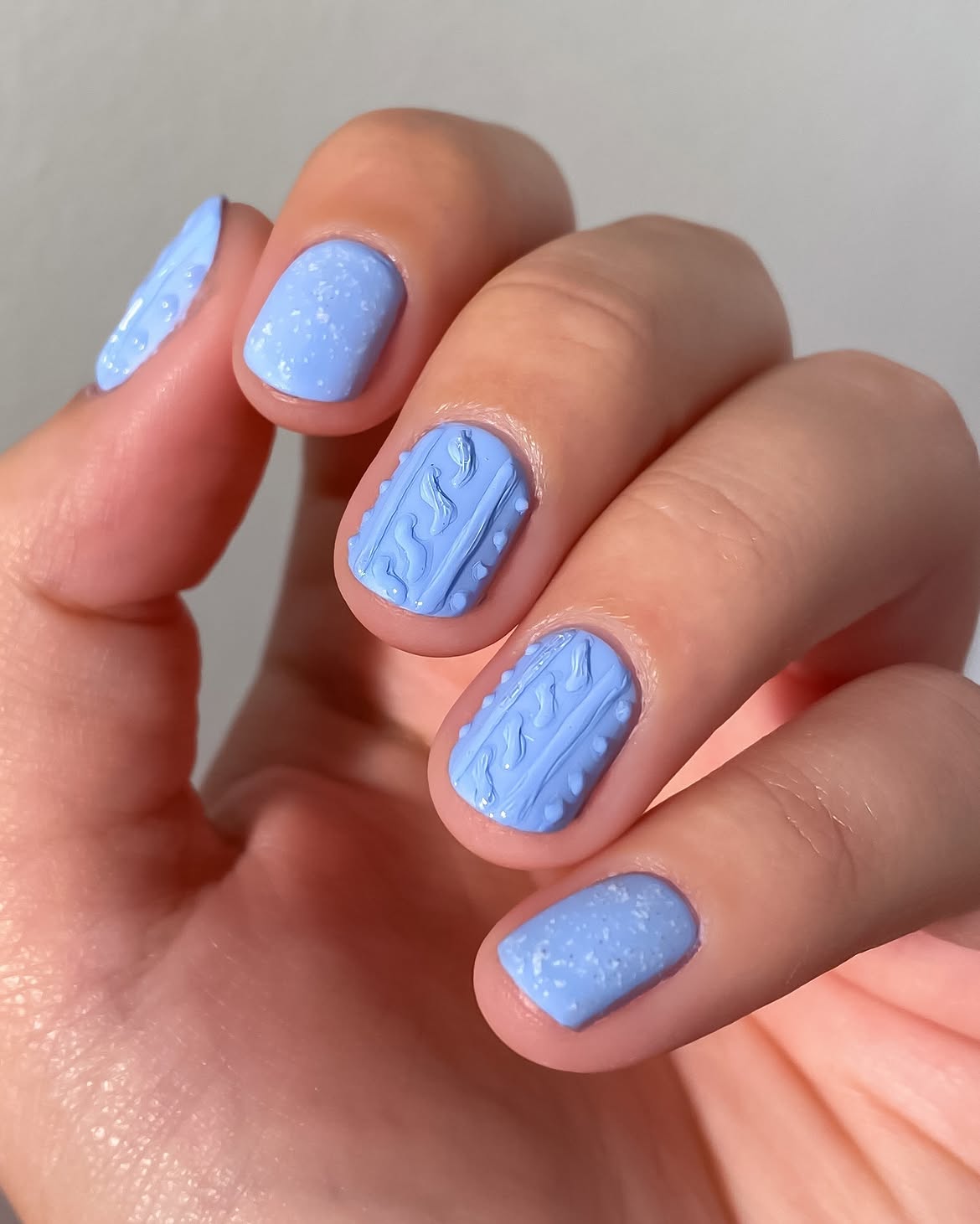 Sky Blue 3D Cable Knit Sweater Nails