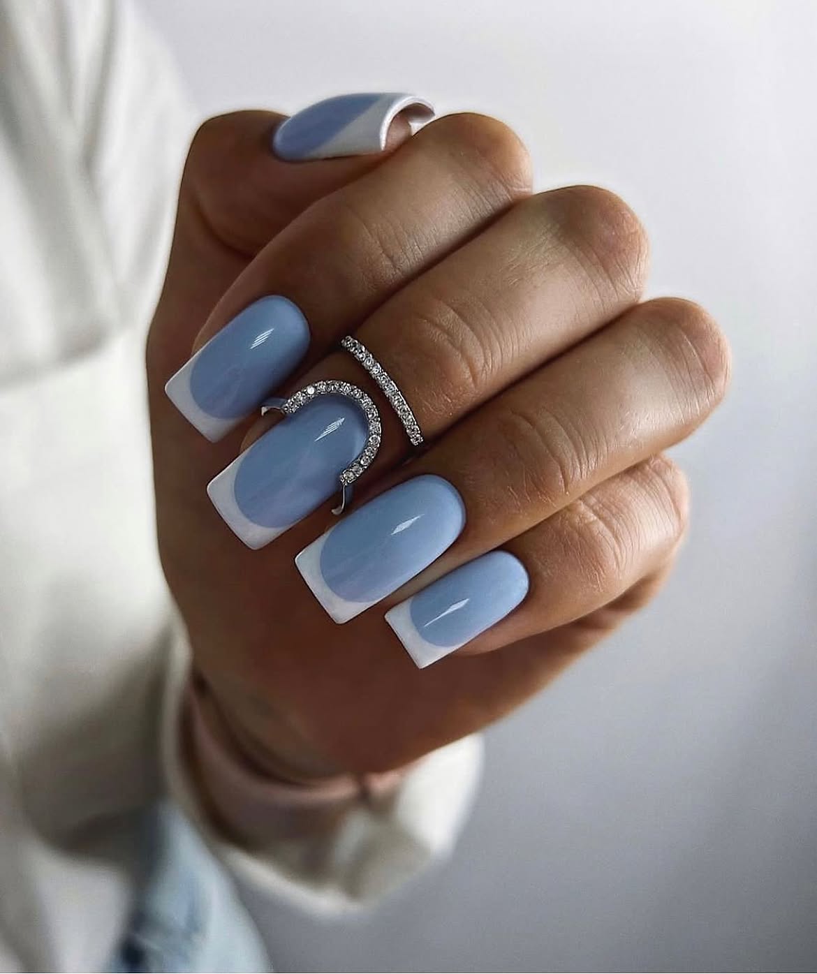 Sky Blue French Tip Square Nails