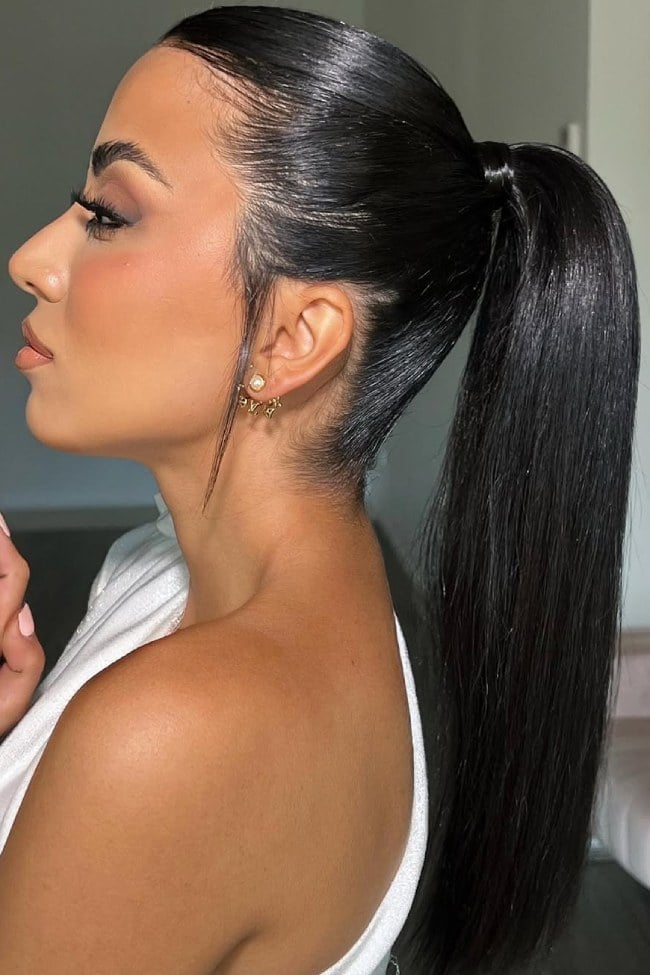 Wet Look Black Ponytail — Sleek Ponytail