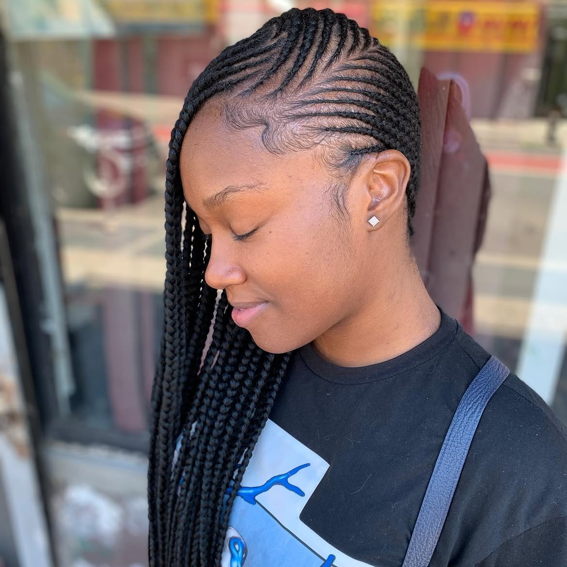Sleek Side Swept Feed In Cornrows