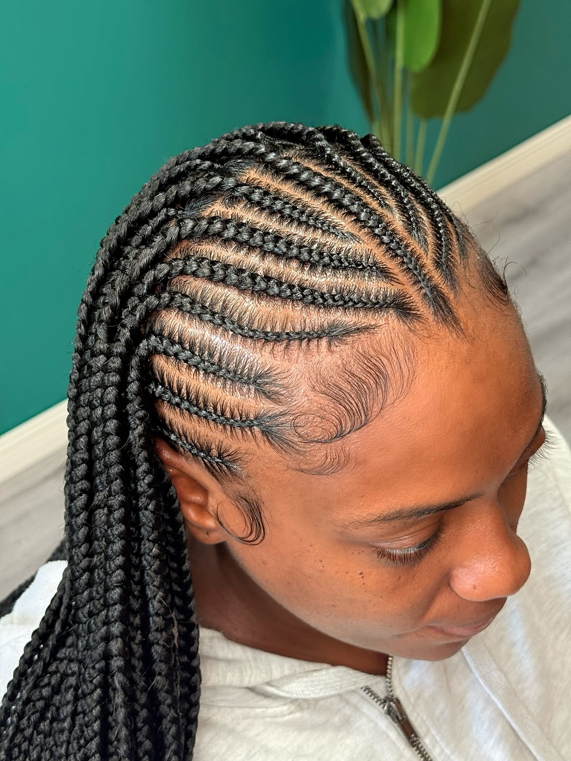 Sleek Straight Back Stitch Braids With Laid Edges