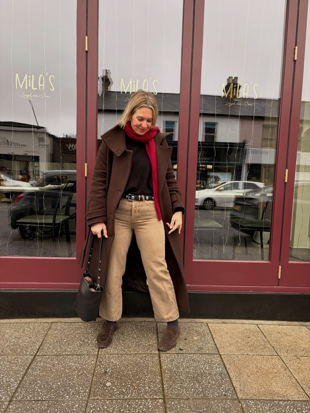 Brown Wool Coat With Straight Leg Trousers Brown Wool Coat With Straight Leg Trousers — Smart Casual Outfits