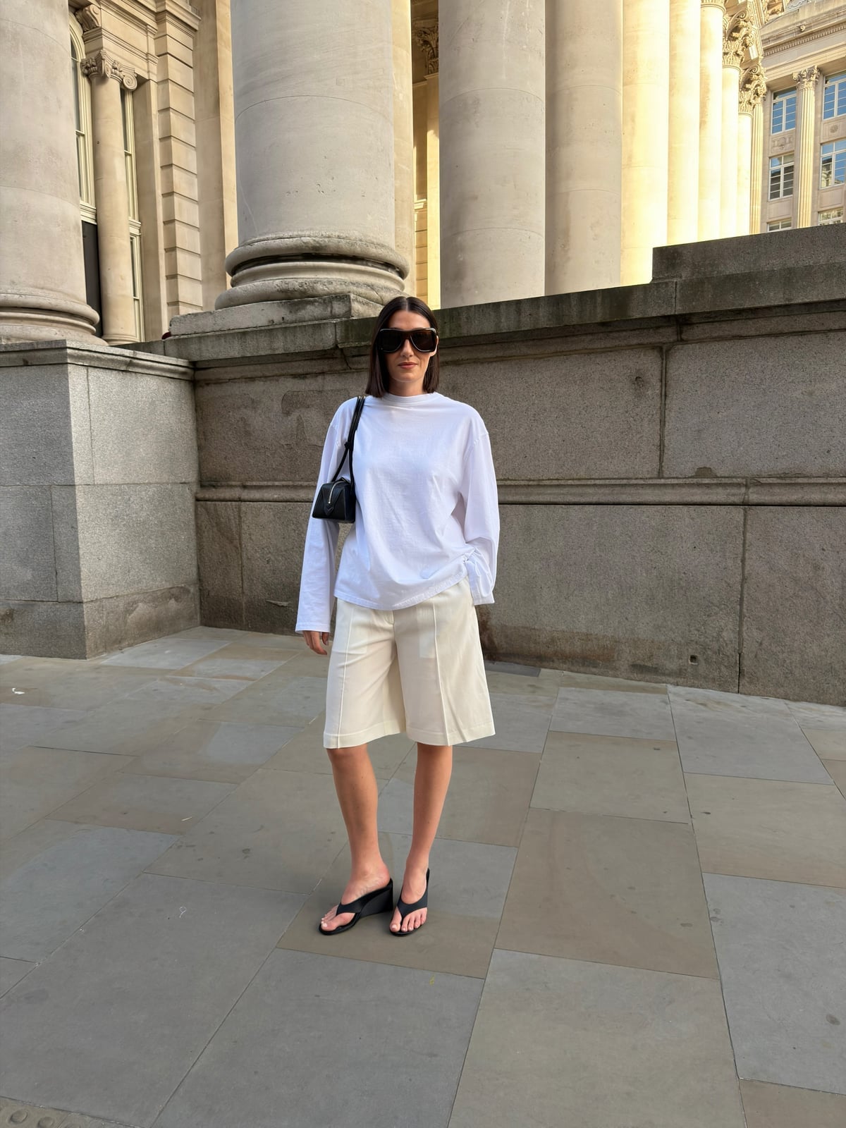 White Top With Cream Wide Leg Shorts White Top With Cream Wide Leg Shorts — Smart Casual Outfits