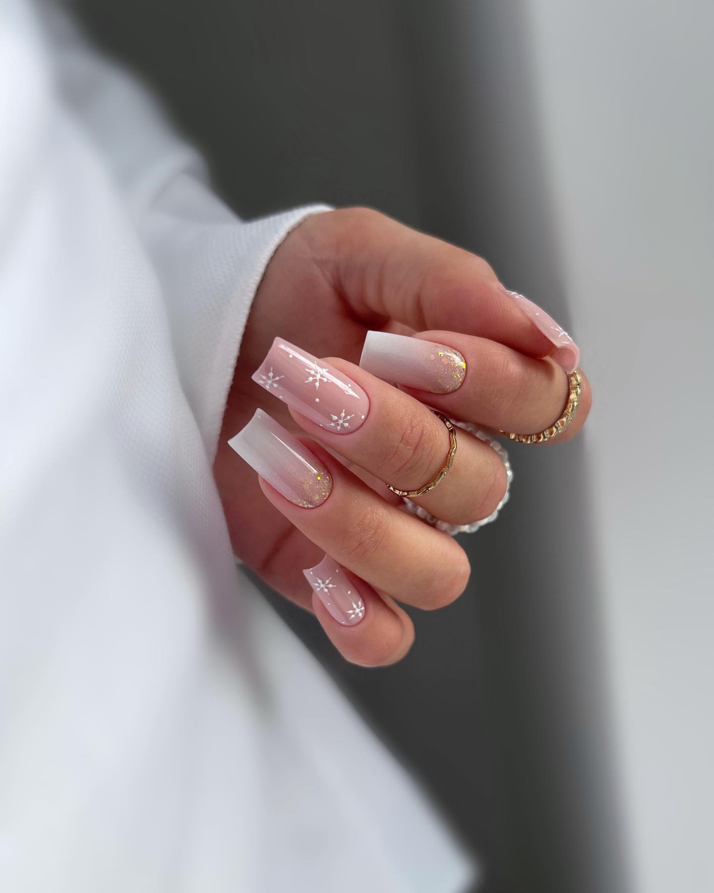 Snowflake French Ombre Square Nails