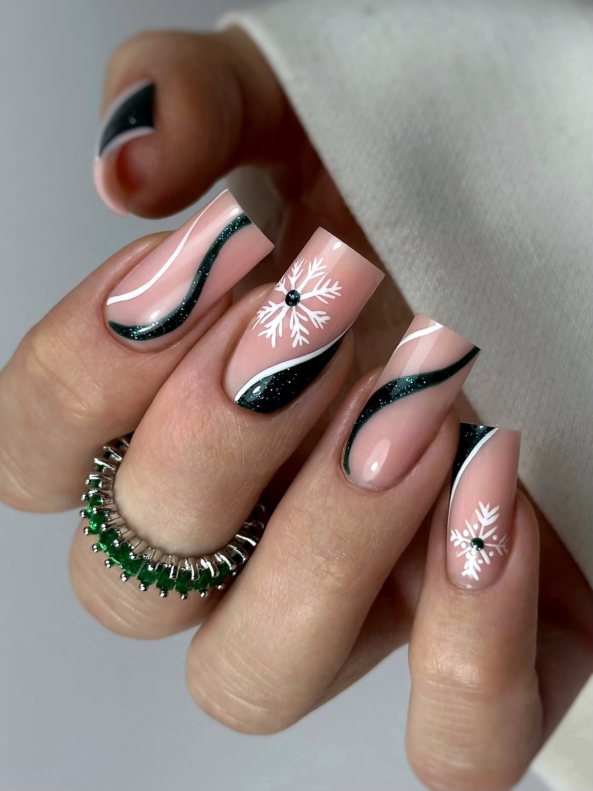 Snowflake French Swirls with Glitter Accent