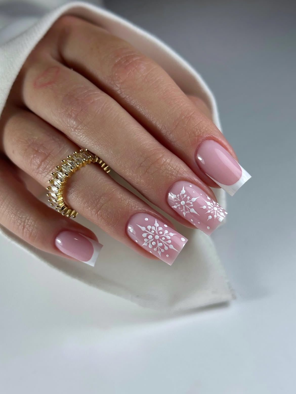 Snowflake French Tip Square Nails