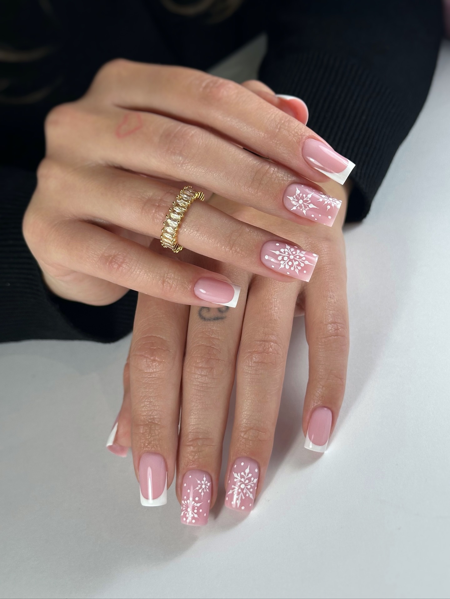 Snowflake French Tip Square Nails